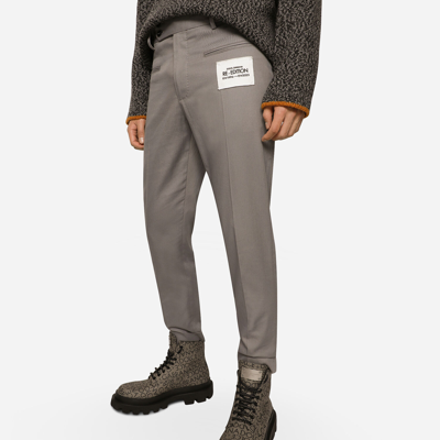 Shop Dolce & Gabbana Stretch Drill Pants With Re-edition Label In Grey