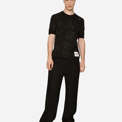 Shop Dolce & Gabbana Cotton Interlock T-shirt With Embroidery In Black