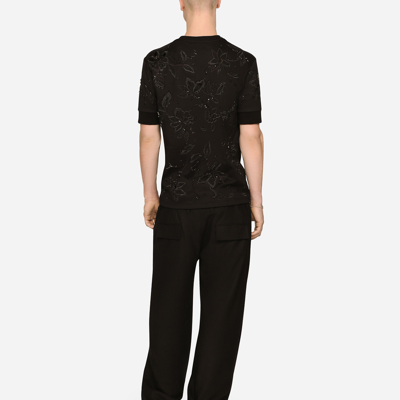 Shop Dolce & Gabbana Cotton Interlock T-shirt With Embroidery In Black