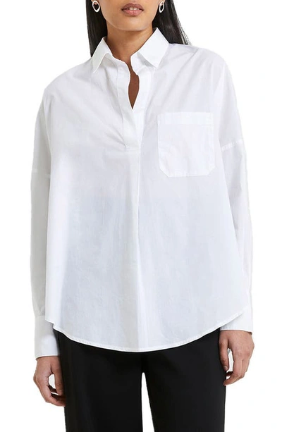 Shop French Connection Rhodes Cotton Poplin Button Back Popover Top In Linen White