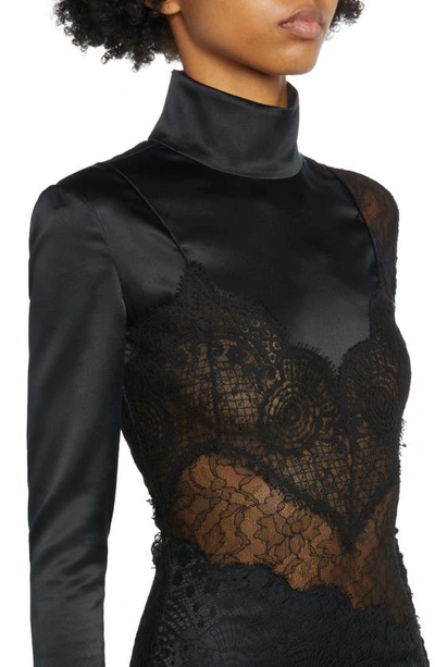 Shop Tom Ford Long Sleeve Floral Lace & Stretch Satin Gown In Black