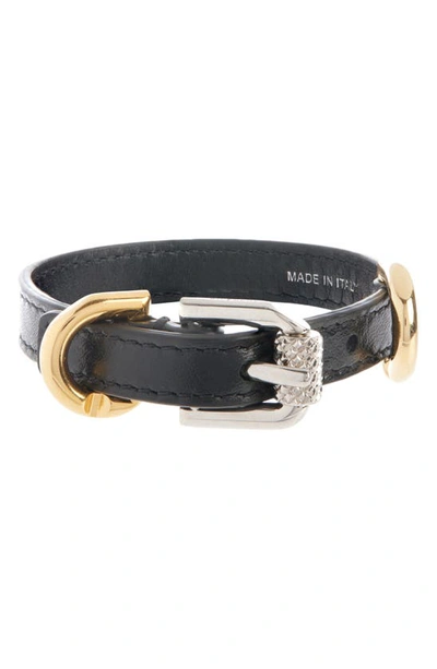 Shop Givenchy Voyou Mixed Metal Detail Leather Bracelet In 001-black