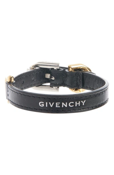 Shop Givenchy Voyou Mixed Metal Detail Leather Bracelet In 001-black