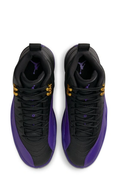 Shop Jordan Air  12 Retro Basketball Shoe In Black/ Field Purple/ Gold