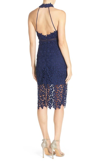 Shop Bardot Gemma Halter Lace Sheath Dress In Blue Ink