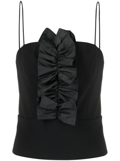 Pinko Ruffled-trim Spaghetti-strap Top In Black