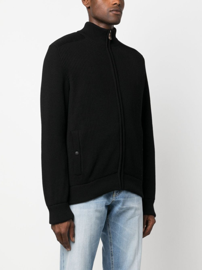 Shop Paul & Shark Zip-up Wool Cardigan In Black