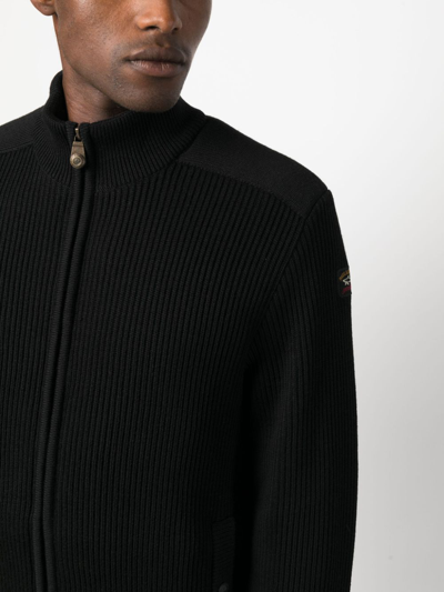 Shop Paul & Shark Zip-up Wool Cardigan In Black