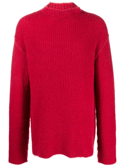Shop Uma Wang Brushed-effect Ribbed-knit Jumper In Red