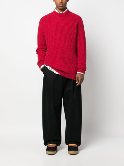 Shop Uma Wang Brushed-effect Ribbed-knit Jumper In Red