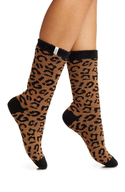 Shop Ugg Josephine Fleece Lined Socks In Cedar Leopard