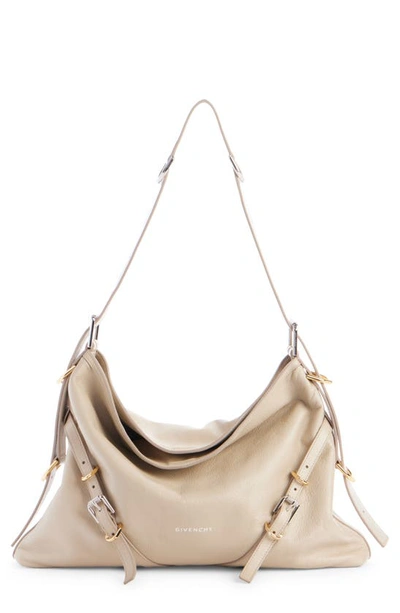 Shop Givenchy Medium Voyou Leather Hobo In Natural Beige