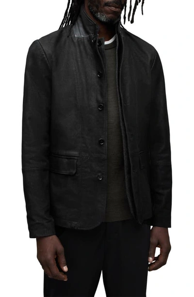 Shop Allsaints Survey Double Layer Leather Blazer In Black