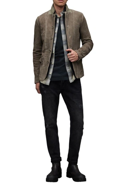 Survey Double Layer Leather Blazer In Light Grey