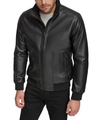 Shop Calvin Klein Men's Faux-leather Bomber Jacket In Black