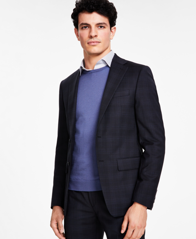 Shop Calvin Klein Men's Slim-fit Wool-blend Stretch Suit Jacket In Black Blue