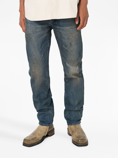 Shop John Elliott Distressed Straight-leg Jeans In Blue