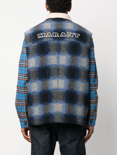 Shop Isabel Marant Plaid Check-pattern Gilet In Blue