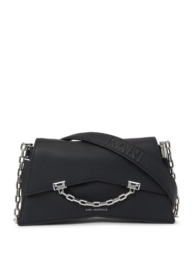Shop Karl Lagerfeld Small K/seven Leather Shoulder Bag In Schwarz