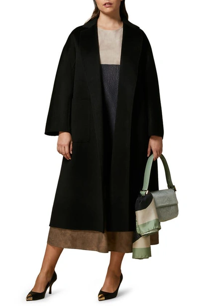 Shop Marina Rinaldi Handsewn Fine Belted Wool Coat In Black