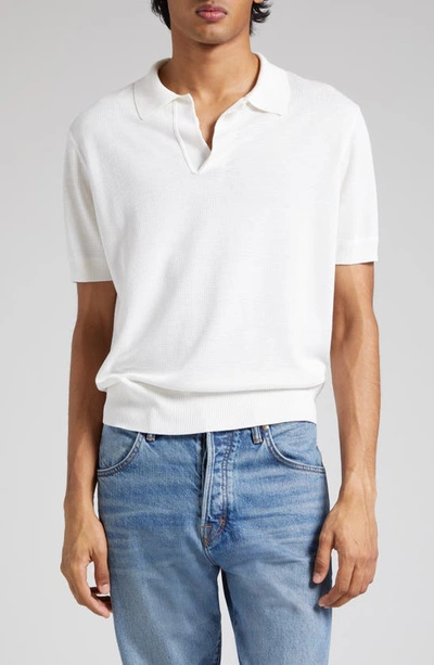 Shop Tom Ford Textured Silk & Cotton Polo Sweater In Chalk
