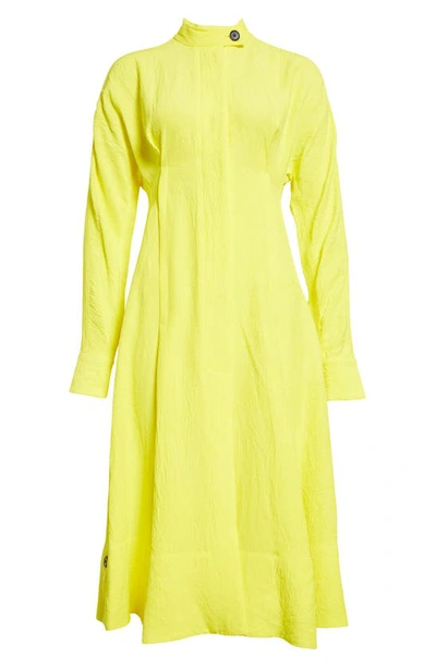 Proenza Schouler Button-hem Crushed Matte Satin Midi Shirtdress In 700 Yellow