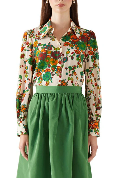 Lk Bennett Sonya Floral Silk Button-up Blouse In Birch Multi