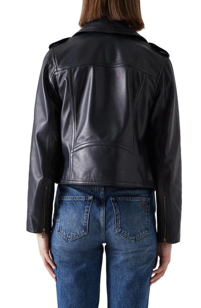 Shop Lk Bennett Ernest Leather Moto Jacket In Spring Navy