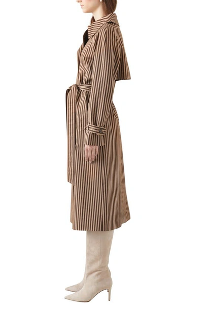 Shop Lk Bennett Carine Stripe Tie Belt Double Breasted Trench Coat In Sand/ Chocolate