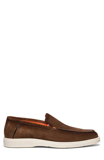 Santoni Modern Stitched Suede Loafers In Brown