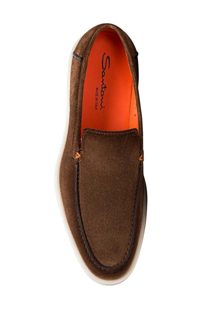 Santoni Modern Stitched Suede Loafers In Brown