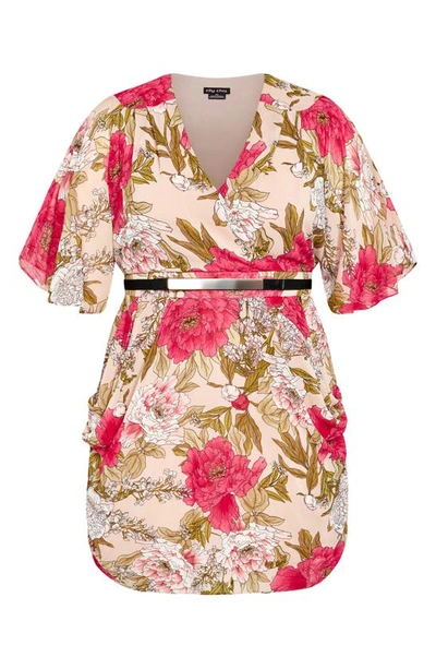 Shop City Chic Frida Floral Faux Wrap Dress In Champagne Wild Rose