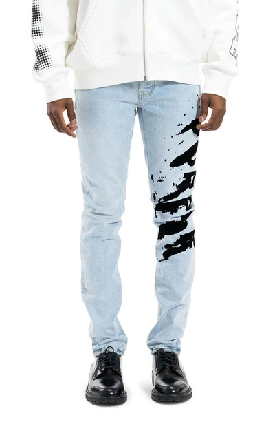 Shop Purple Brand Flocked Painted Wordmark Skinny Jeans In Light Indigo