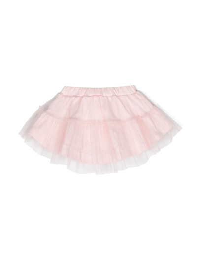 Shop Miss Blumarine Logo-embroidered Layered Tulle Skirt In Pink