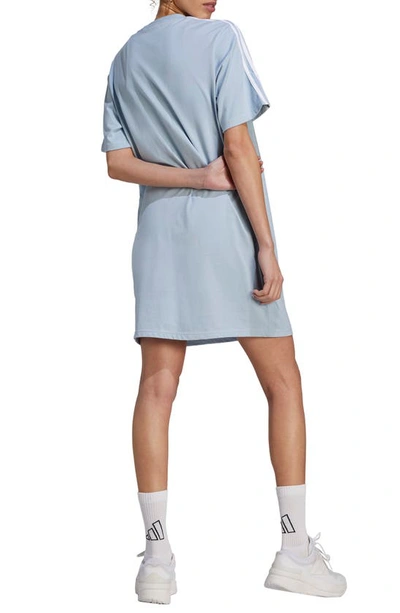 Shop Adidas Originals 3-stripes Boyfriend T-shirt Dress In Wonder Blue/ White