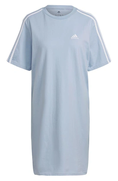 Shop Adidas Originals 3-stripes Boyfriend T-shirt Dress In Wonder Blue/ White