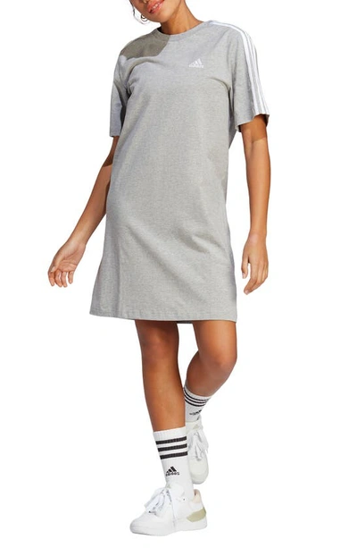 Shop Adidas Originals Cotton Jersey Boyfriend T-shirt Dress In Medium Grey Heather/ White