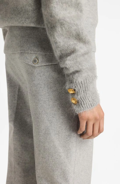 St John Melange Doubleweave Cropped Pant In Light Heather Gray