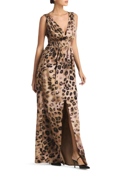 Shop St John Painted Leopard Print Maxi Dress In Sand Multi