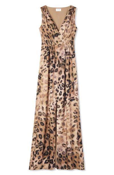 Shop St John Painted Leopard Print Maxi Dress In Sand Multi