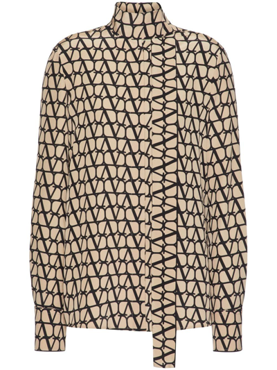 Shop Valentino Toile Iconographe Silk Shirt In Beige