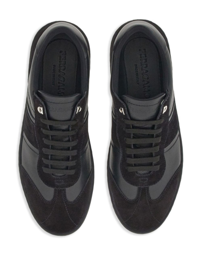 Shop Ferragamo Logo Leather Sneakers In Black