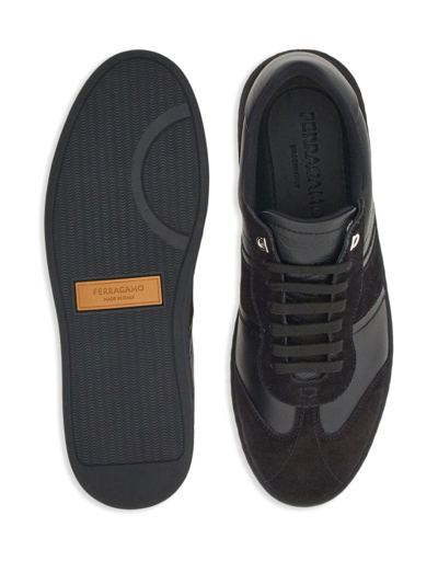 Shop Ferragamo Logo Leather Sneakers In Black