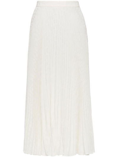 Shop Valentino Pleated Silk Midi Skirt In White