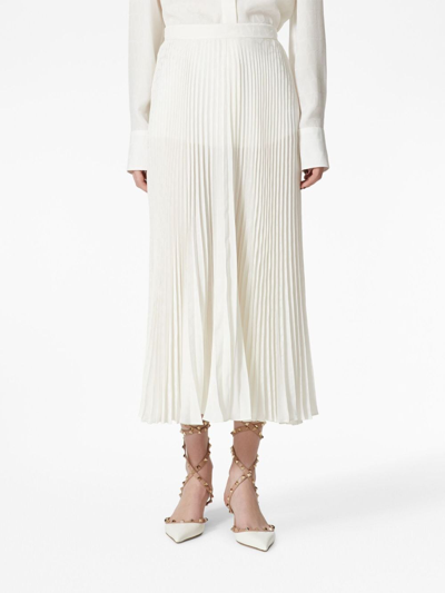 Shop Valentino Pleated Silk Midi Skirt In White