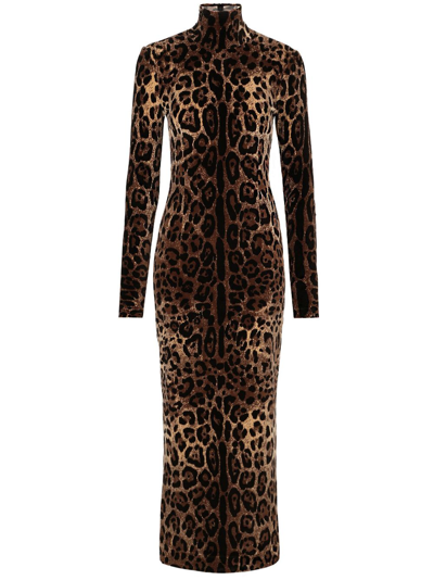 Shop Dolce & Gabbana Leopard Print Chenille Long Dress In Animalier1