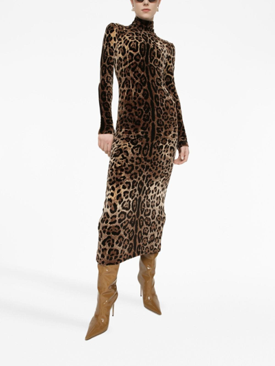 Shop Dolce & Gabbana Leopard Print Chenille Long Dress In Animalier1