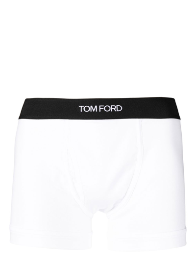 Shop Tom Ford Logo Cotton Boxer Briefs In Black
