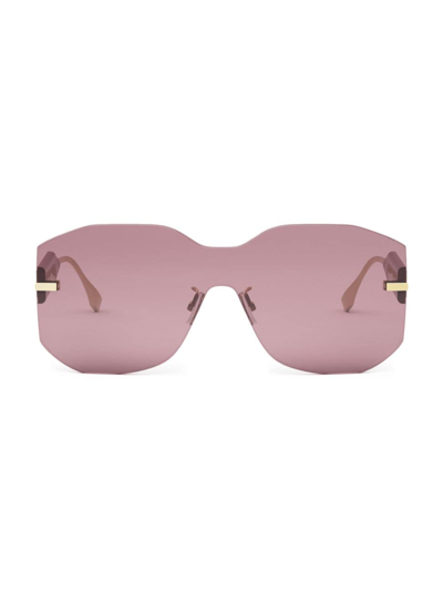 Shop Fendi Women's Graphy Rectangular Mask Sunglasses In Endura Gold Violet