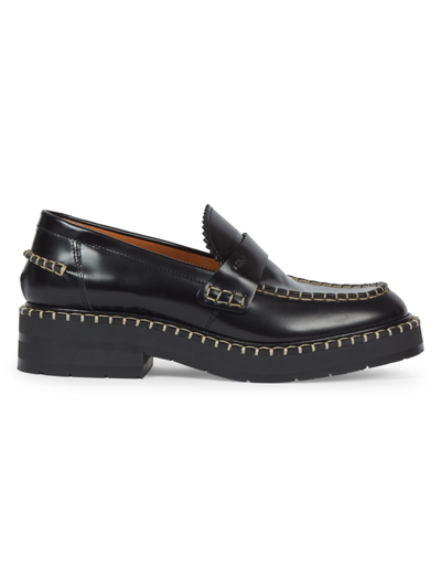 Shop Chloé Women's Noua Leather Loafers In Black